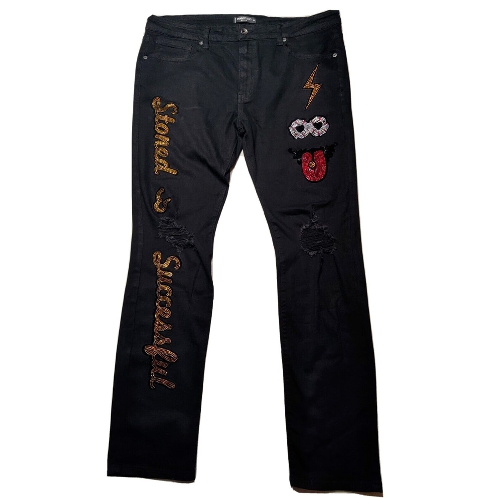 ROKU STUDIO STONED AND SUCCESSFUL Men 38 (Actual‎ 40X34) Black Denim Jeans